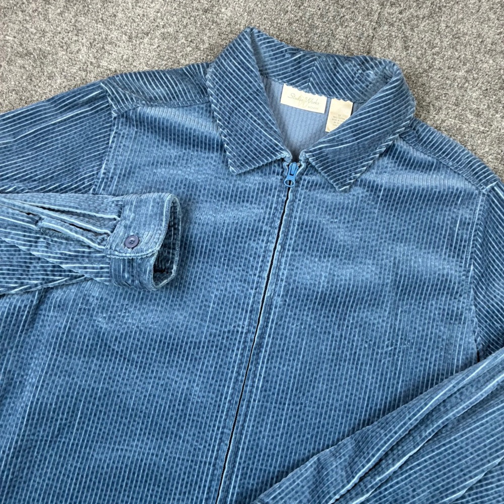 Studio Works Womens Size 1XL XL Blue Corduroy Full Zip Jacket Cotton